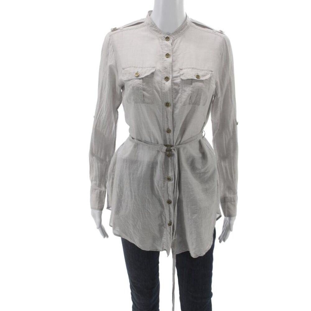 Burberry London Womens Striped Military Tunic Button Up Gray Collared Size 40